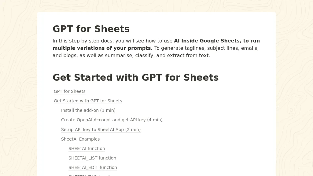 GPT For Sheets 官网截图