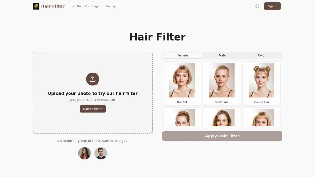 Hair Filter 官网截图