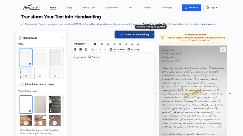 HandtextAI 官网截图