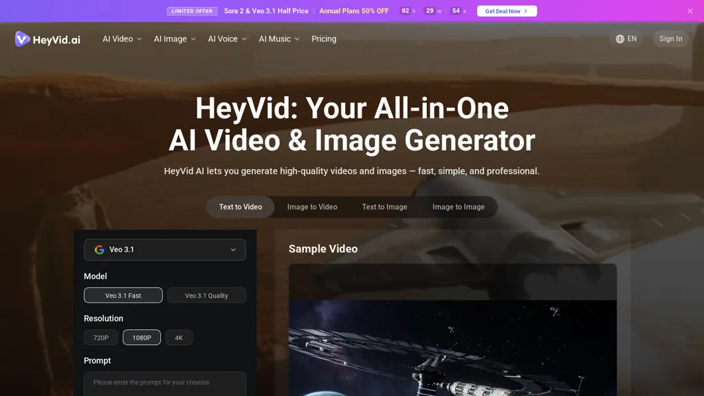 HeyVid.ai 官网截图
