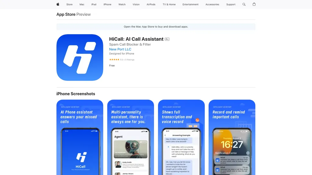 HiCall: AI Call Assistant 官网截图