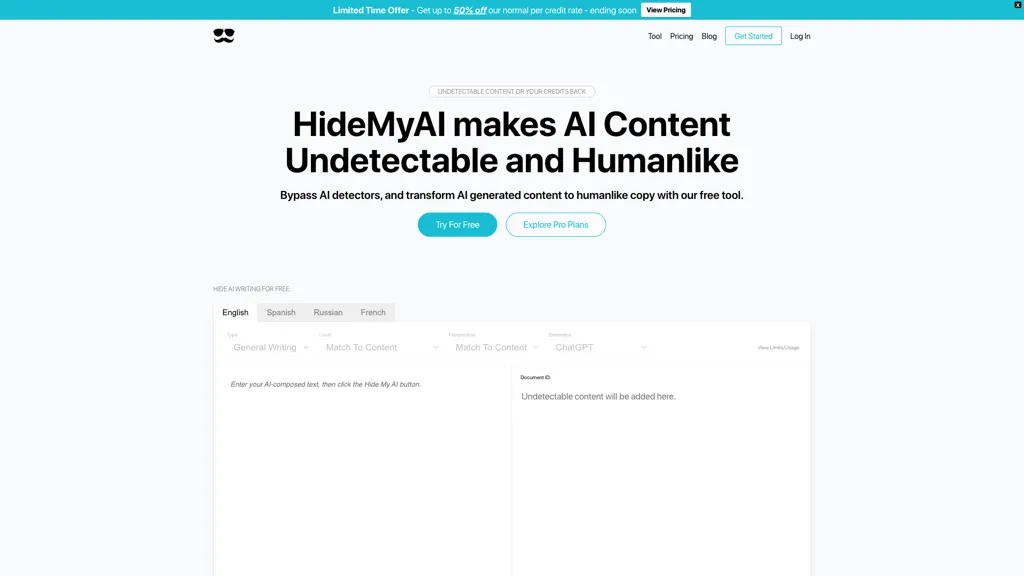 HideMyAI 官网截图