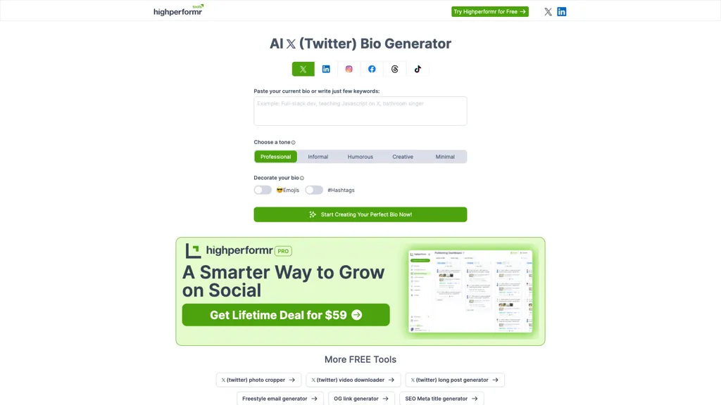 HighPerformer Social Bio 官网截图