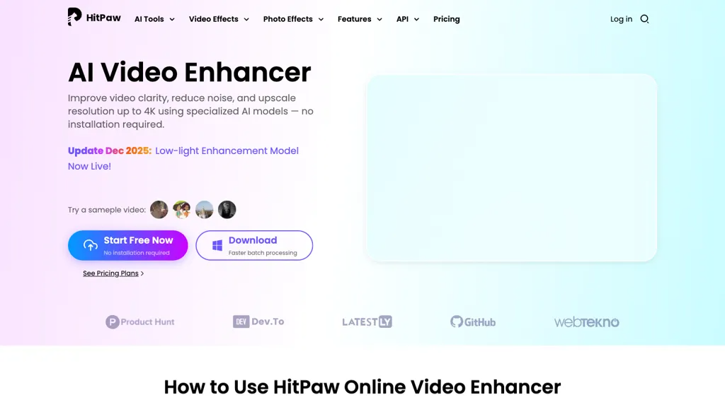 HitPaw Online Video Enhancer 官网截图