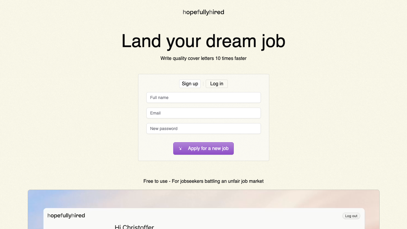 Hopefullyhired 官网截图