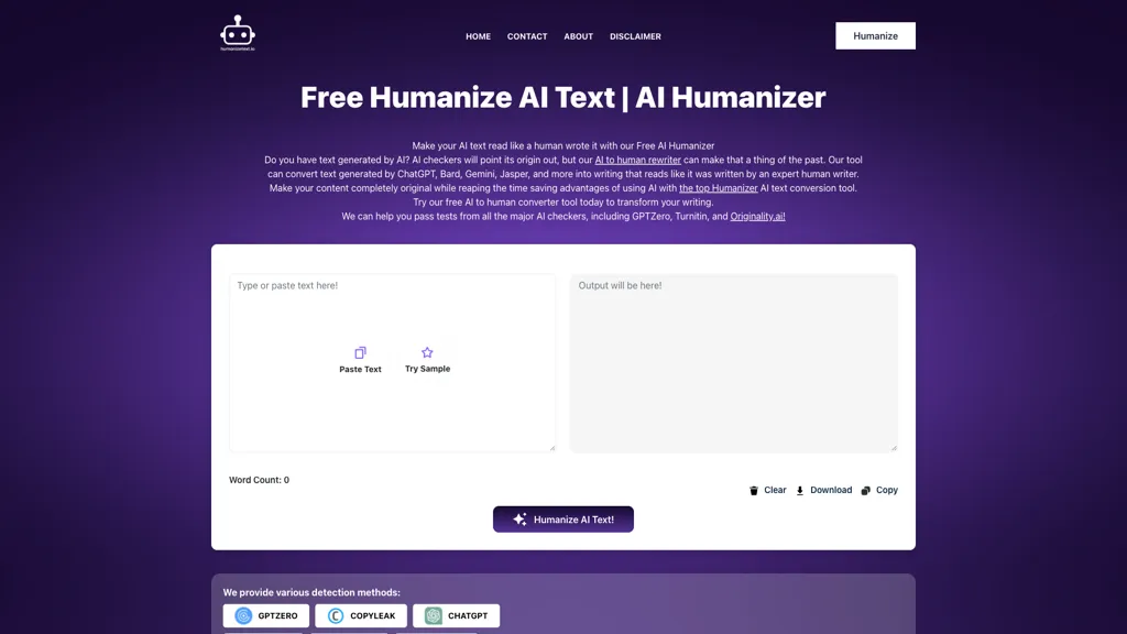 Humanize AI 官网截图