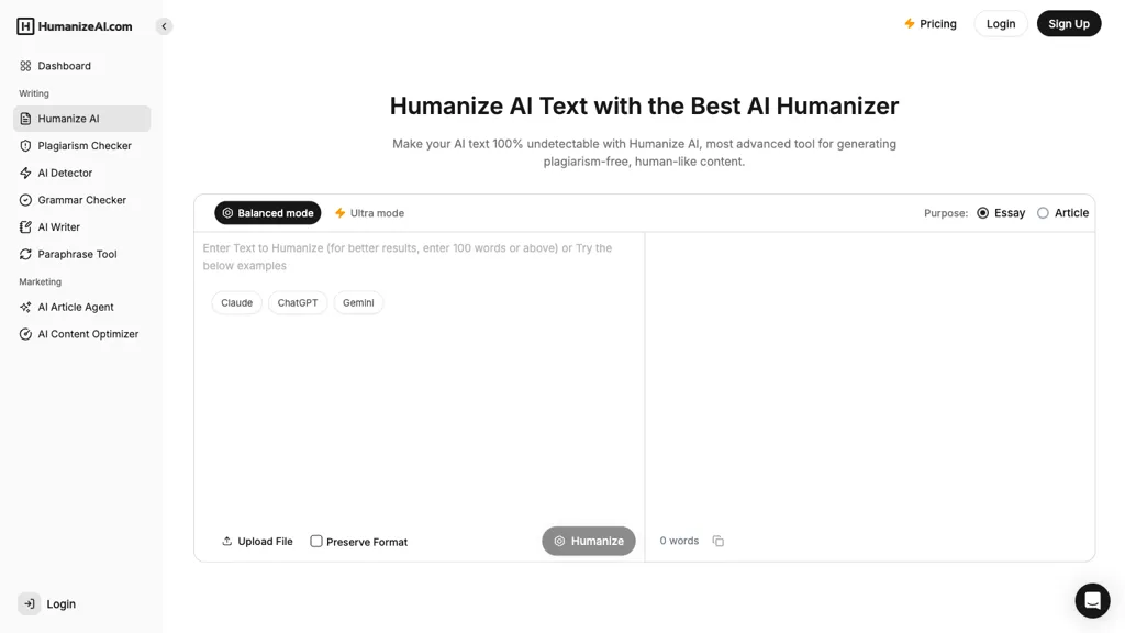 HumanizeAI.com 工具截图