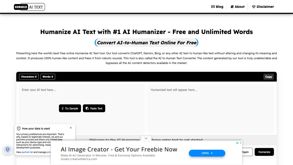 Humanize AI Text 官网截图