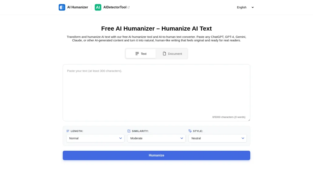 HumanizerTool 官网截图