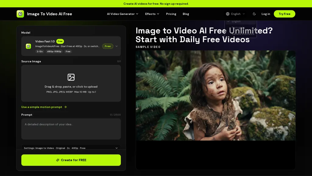 imagetovideoaifree.com 官网截图