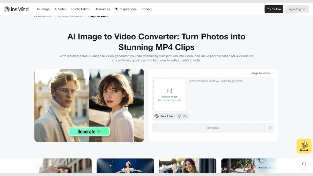 insMind Image to Video Generator 官网截图