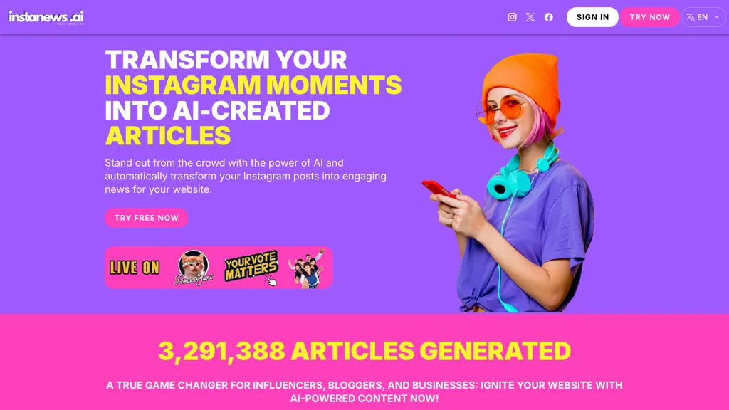 InstaNews.ai 官网截图