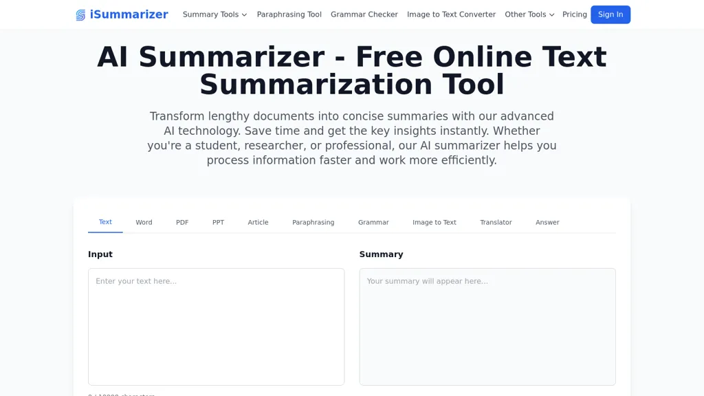 iSummarizer 官网截图