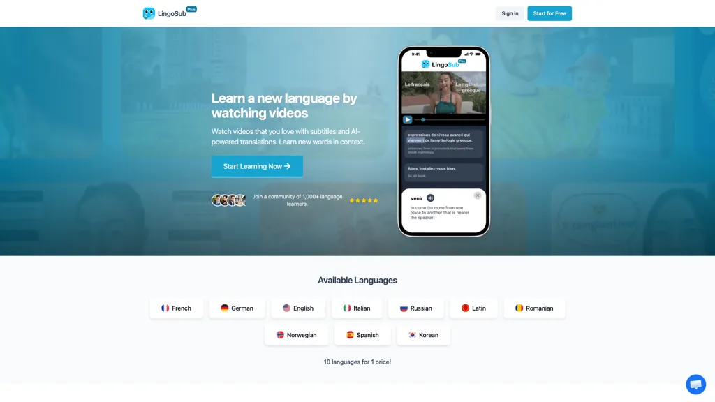 Lingosub 官网截图