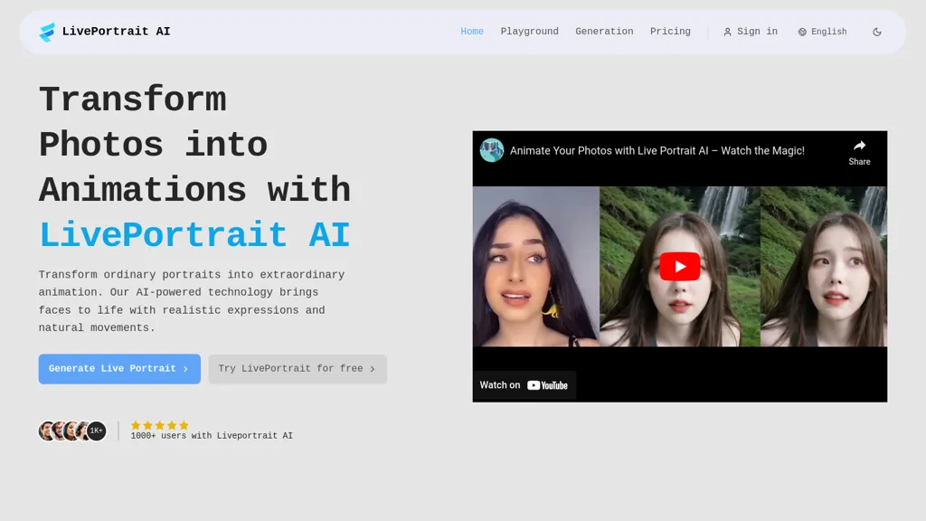 LivePortrait AI 官网截图