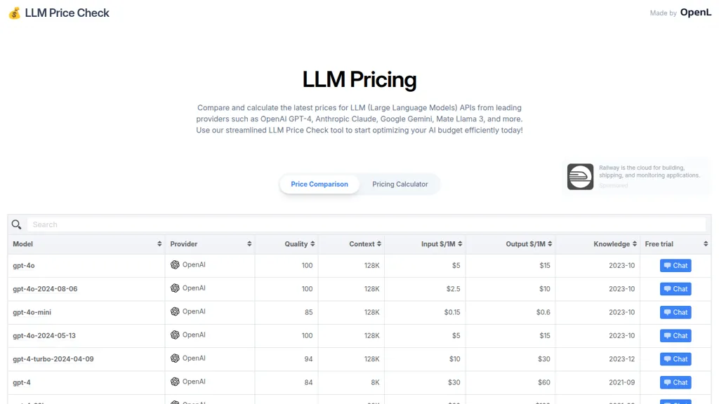 LLM Price Check 工具截图