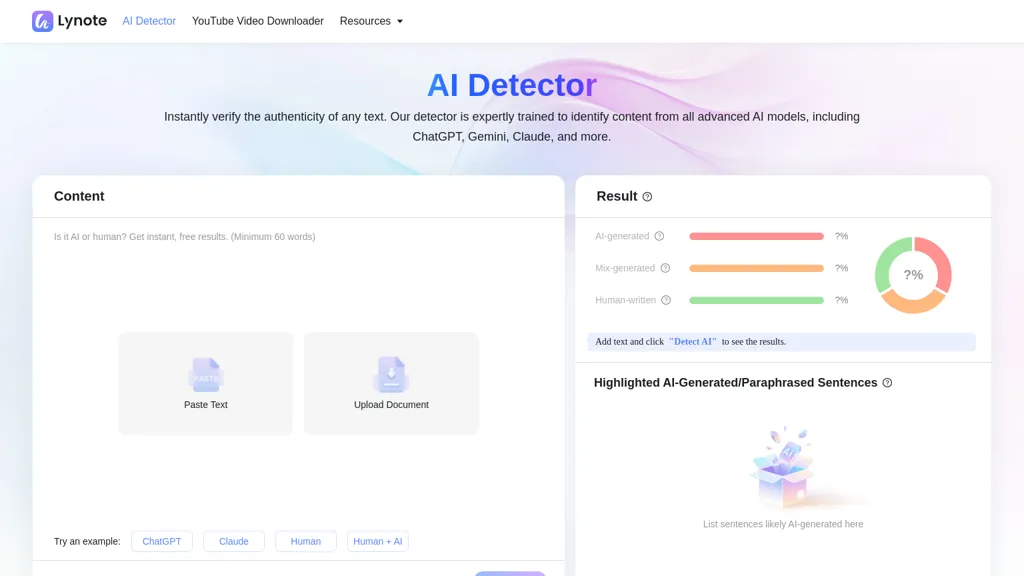 Lynote ai detector 官网截图