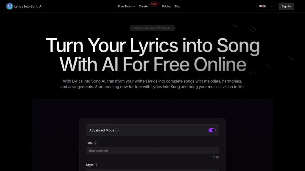 Lyrics Into Song AI 工具截图