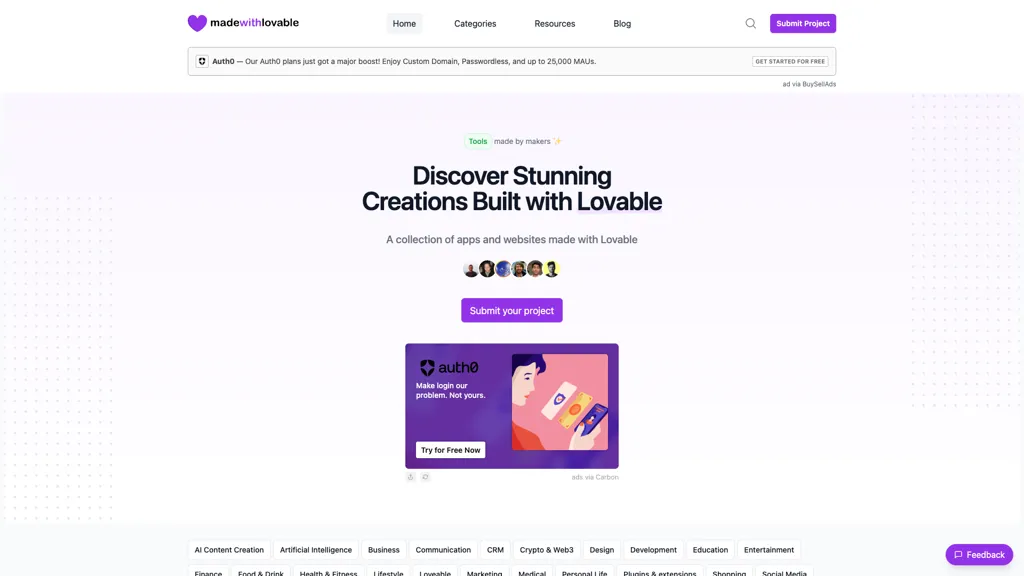 Made wtih Lovable 官网截图