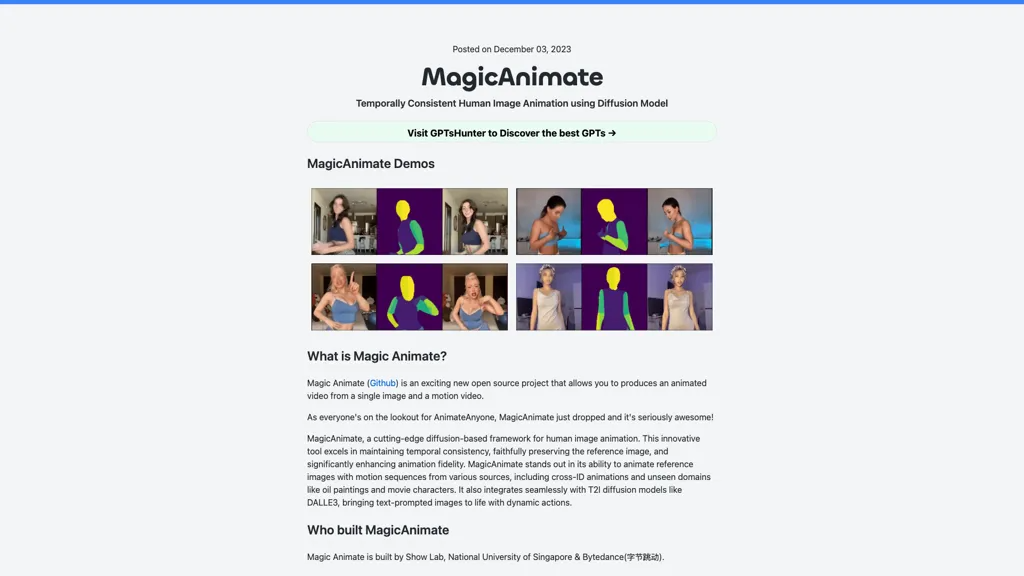 MagicAnimate Playground 官网截图