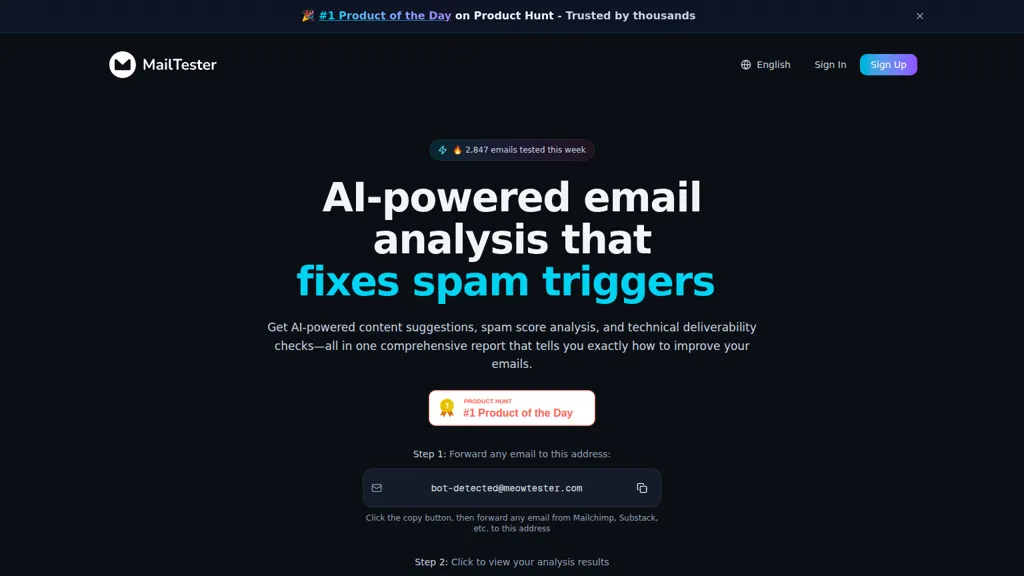 MailTester.AI 官网截图
