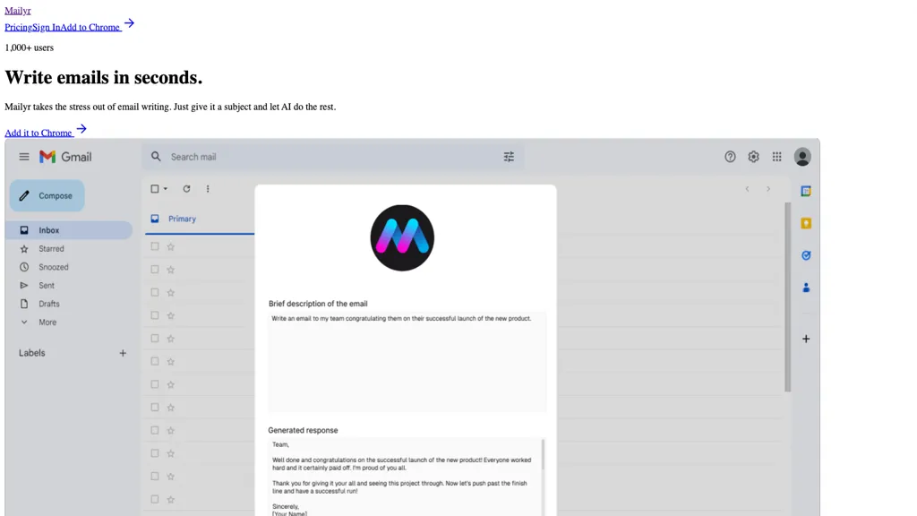 Mailyr 官网截图