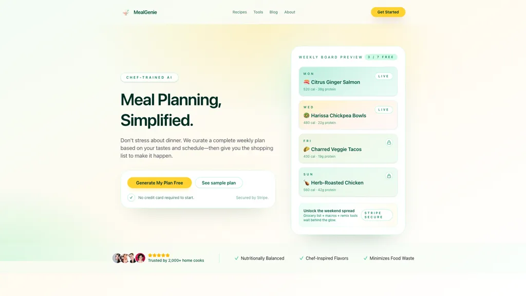 MealGenie 官网截图