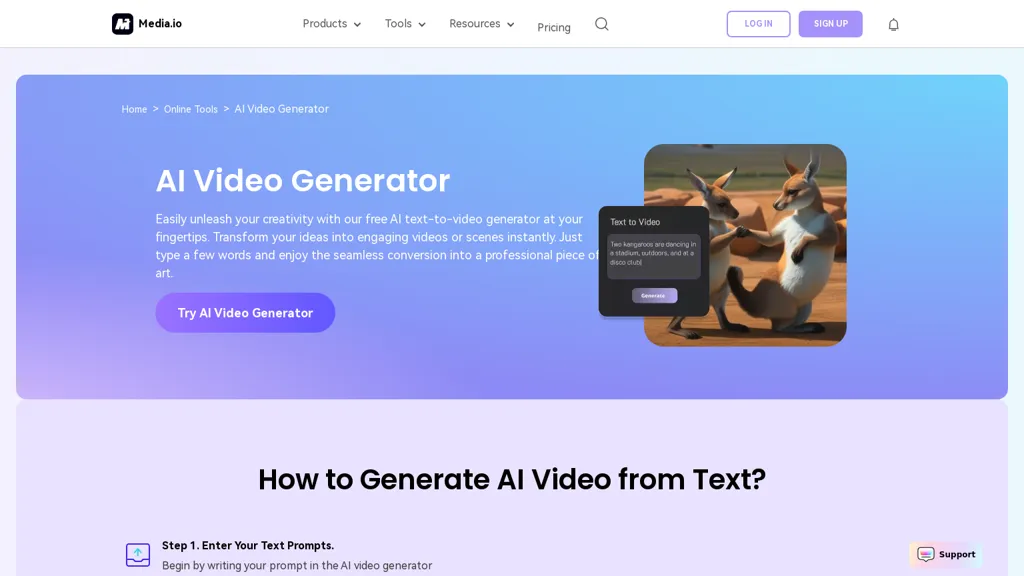 Media.io AI Video Generator 官网截图