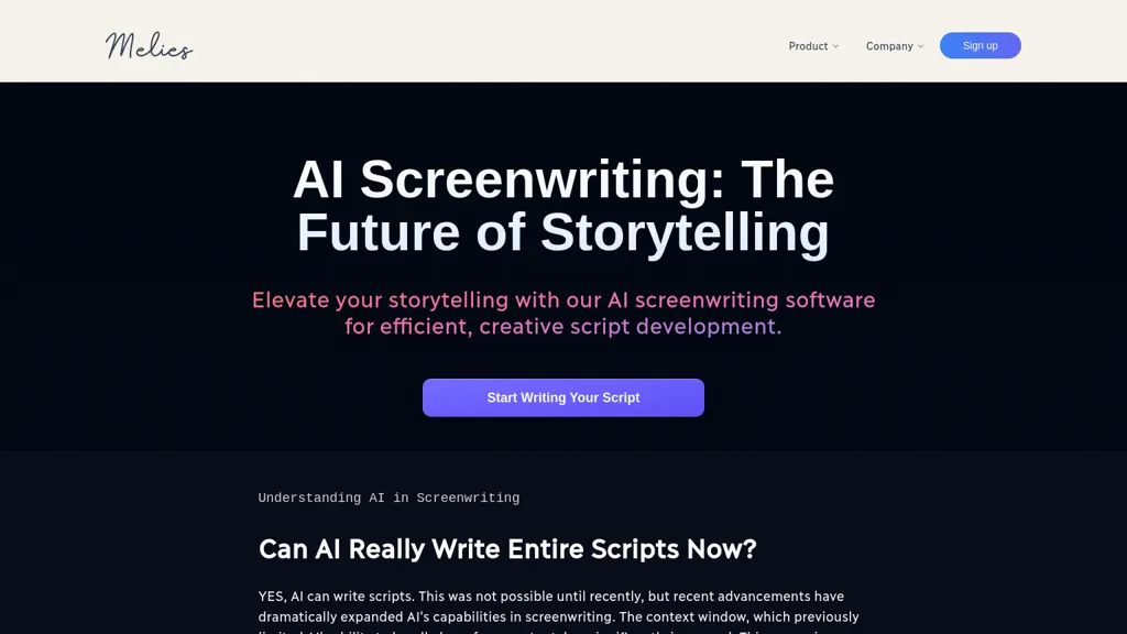 Melies AI Screenwriting Software 官网截图