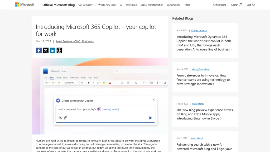 Microsoft 365 Co-pilot 官网截图