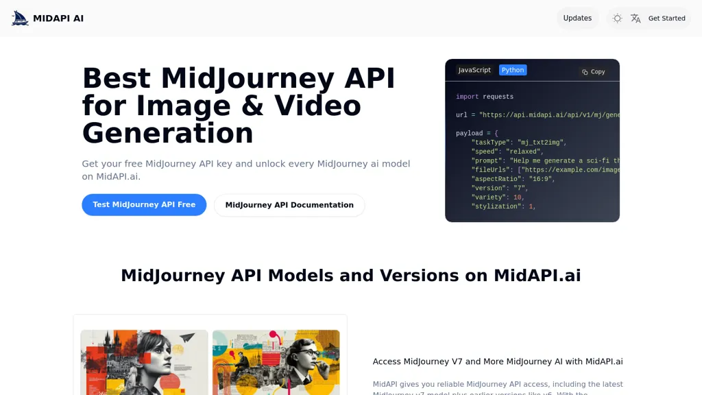 MidJourney API (Unofficial) 官网截图