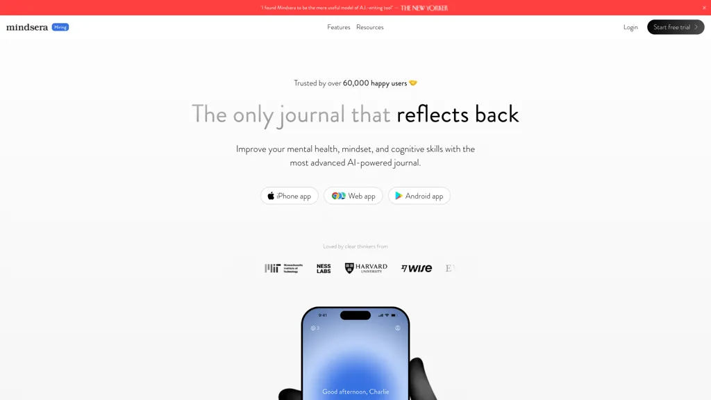 Mindsera 官网截图