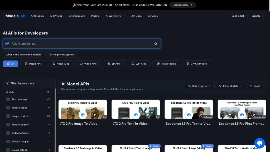 ModelsLab 官网截图
