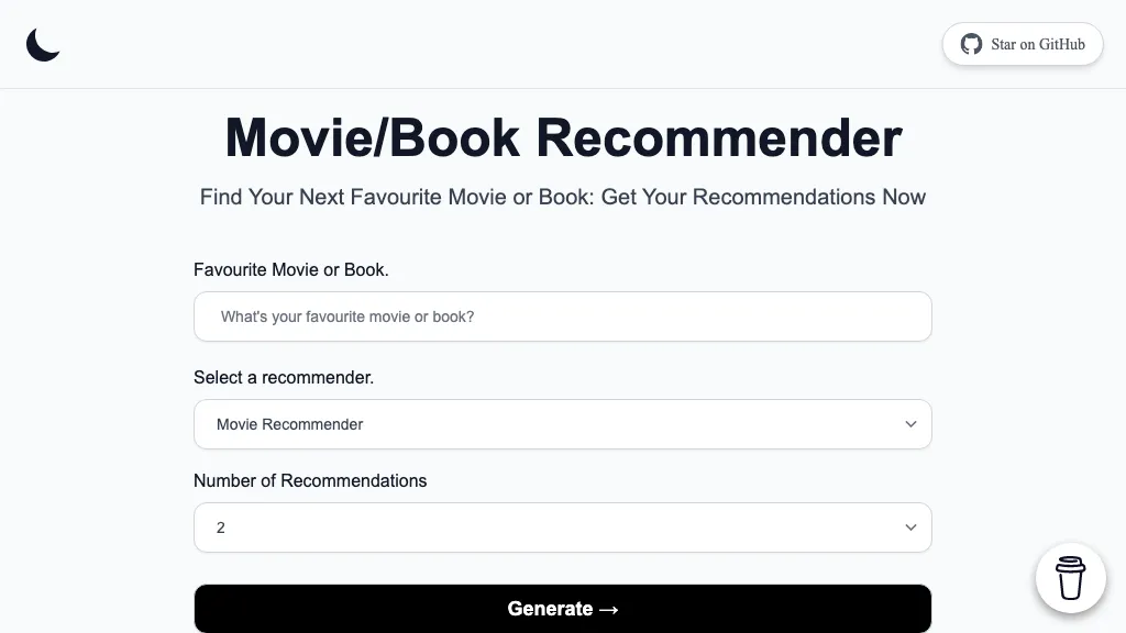 Movie & Book Recommender 官网截图