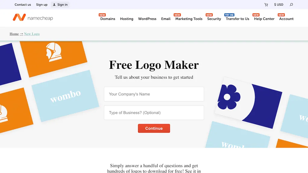 Namecheap Logo Maker 官网截图