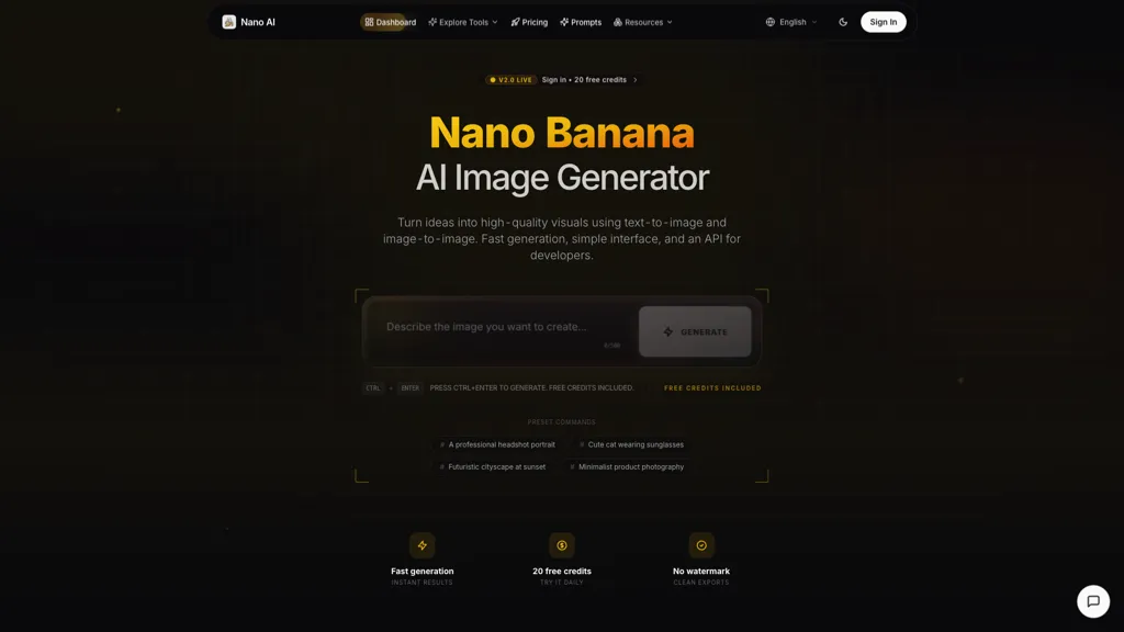 NanoBanana.com 官网截图