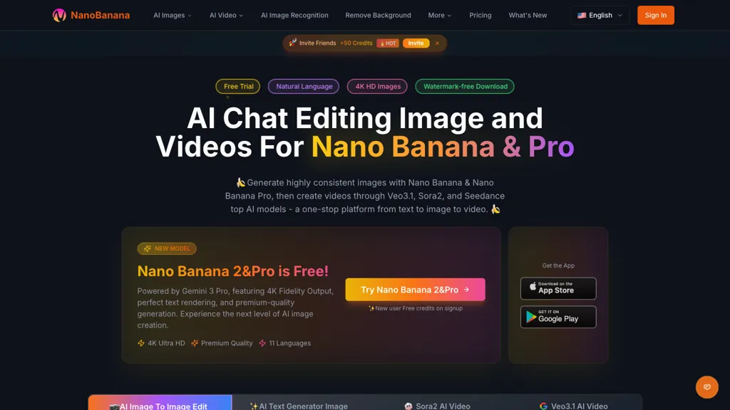 NanoBananas AI 官网截图