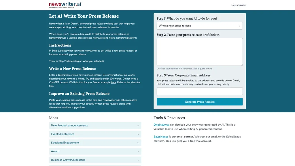 Newswriter.ai 官网截图
