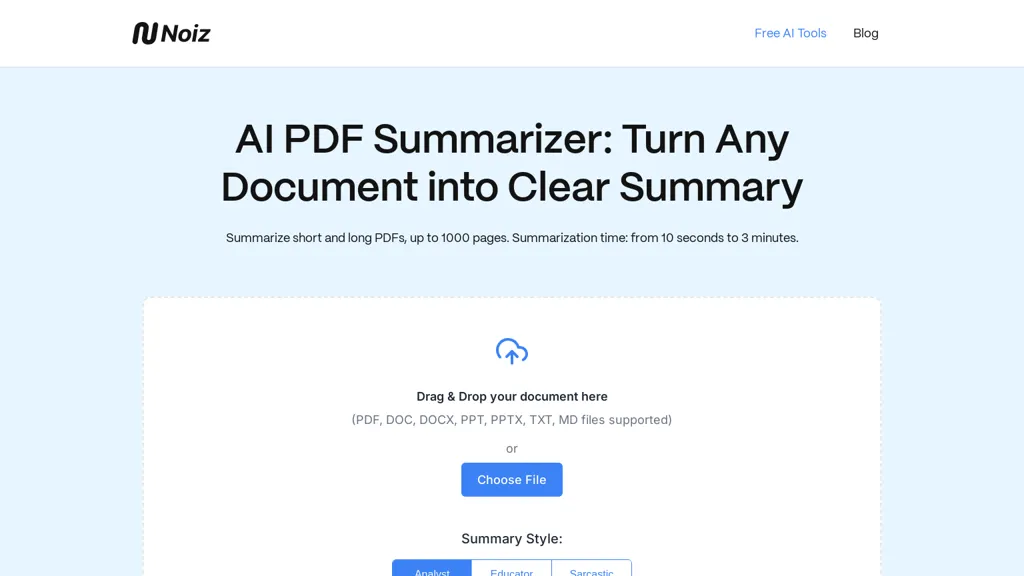 Noiz AI PDF Summarizer 官网截图