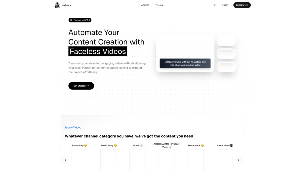Nullface AI 官网截图