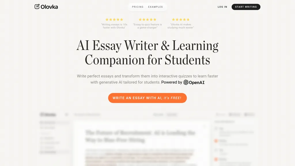 Olovka AI Essay Writer 官网截图