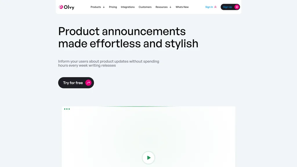 Olvy Changelogs 官网截图