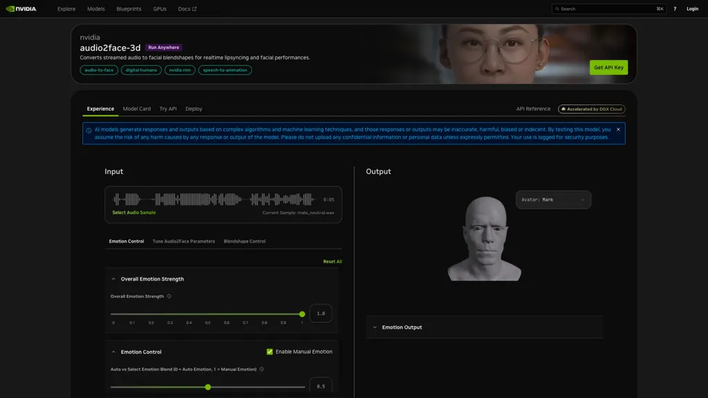 Omniverse Audio2Face 官网截图