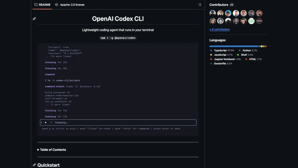 OpenAI Codex CLI 官网截图