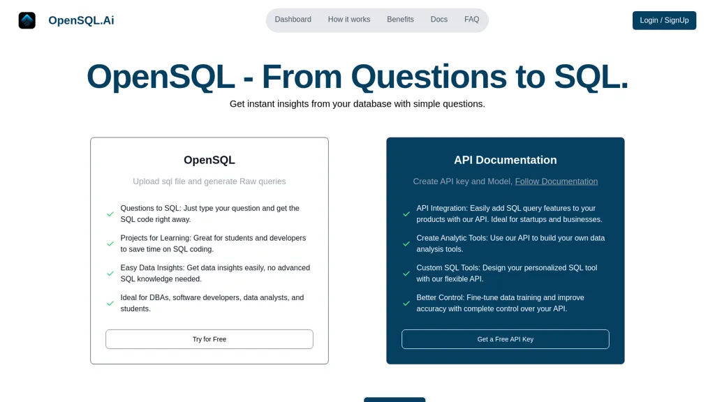 OpenSQL AI 官网截图