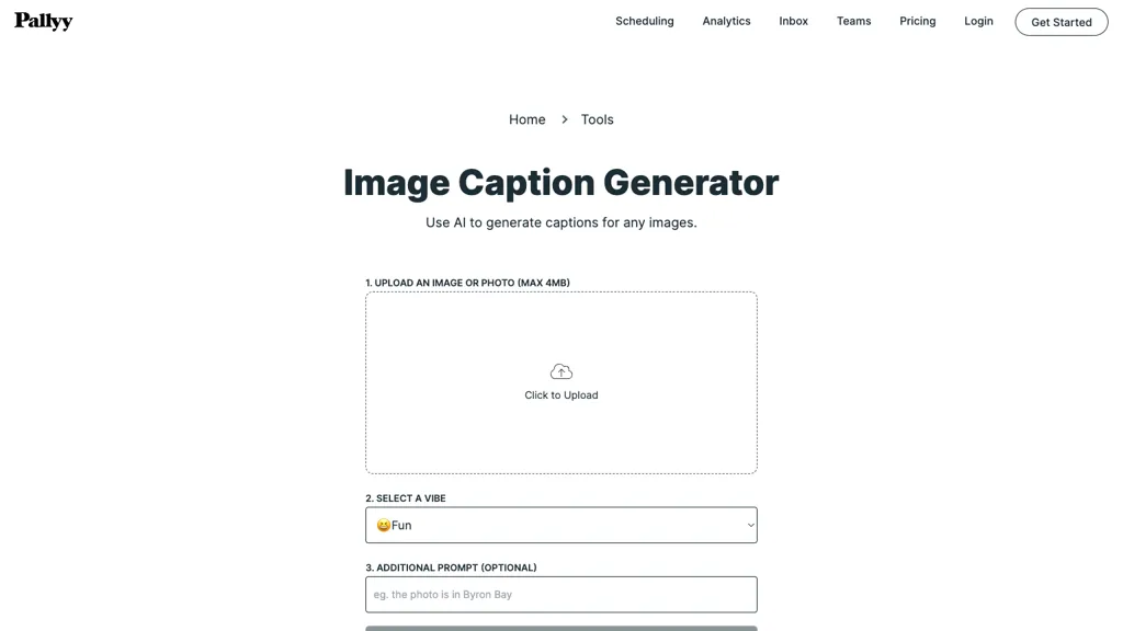 Pallyy image caption generator 官网截图