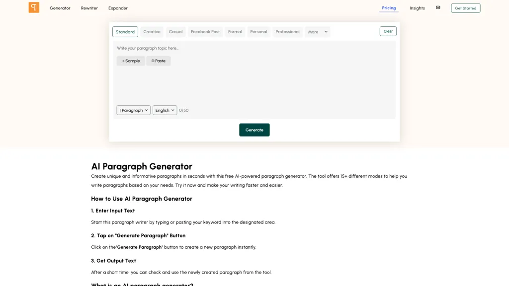 Paragraph Generator 官网截图