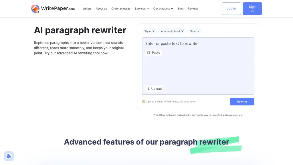 Paragraph Rewriter- Write Paper 官网截图