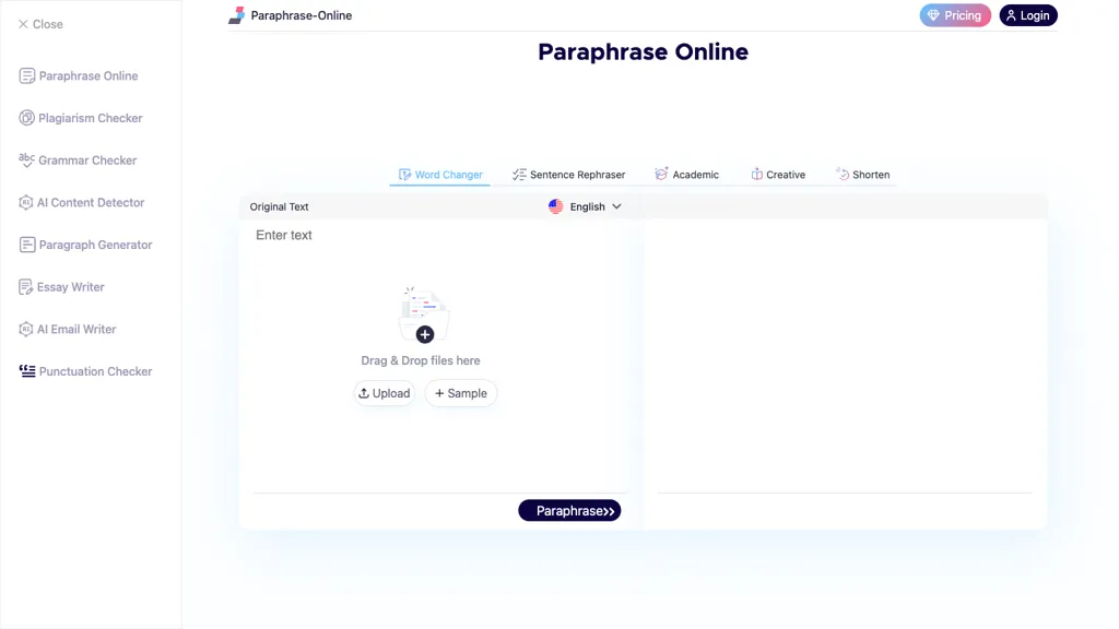 Paraphrase-online.com 工具截图
