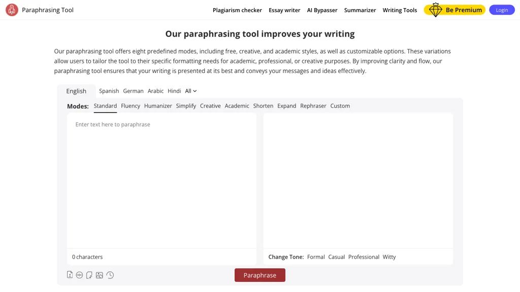 Paraphrasingtool.ai 官网截图